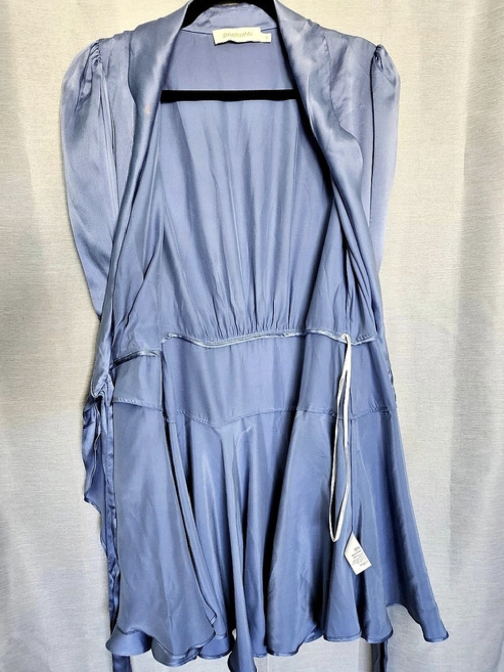ZIMMERMANN (Size 0) Silk wrap mini dress - light blue US 4 Small - Picture 6 of 16